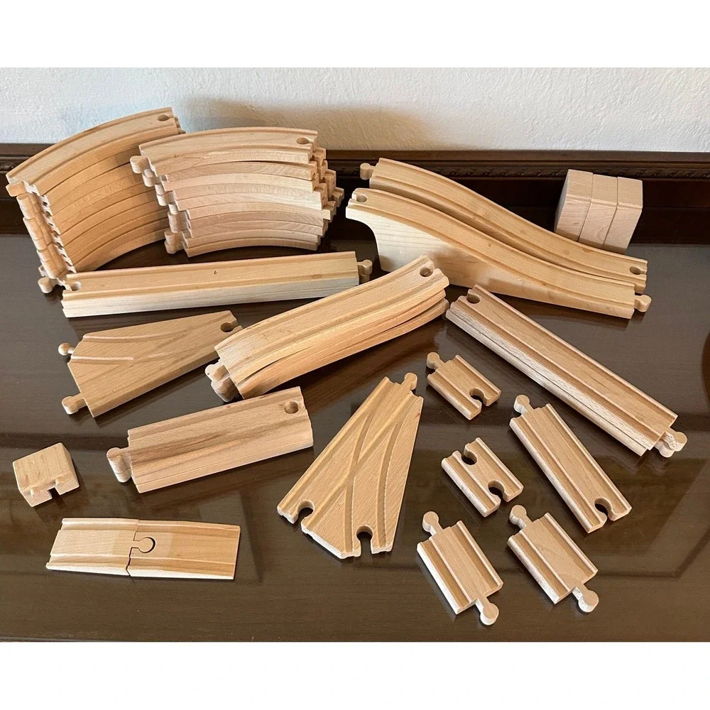 Vtg 46 Brio Thomas Wooden Train Track Lot Straight Curved Switch Bridge Ramps